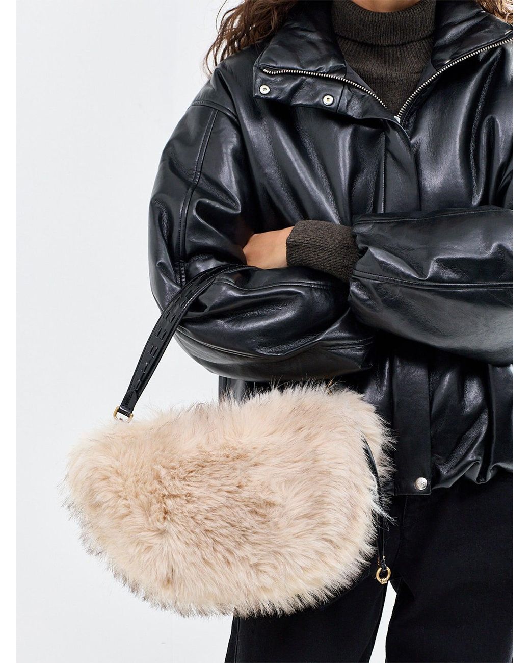 Gianni Chiarini Natural Cleo And Faux-Fur Shoulder Bag Cream