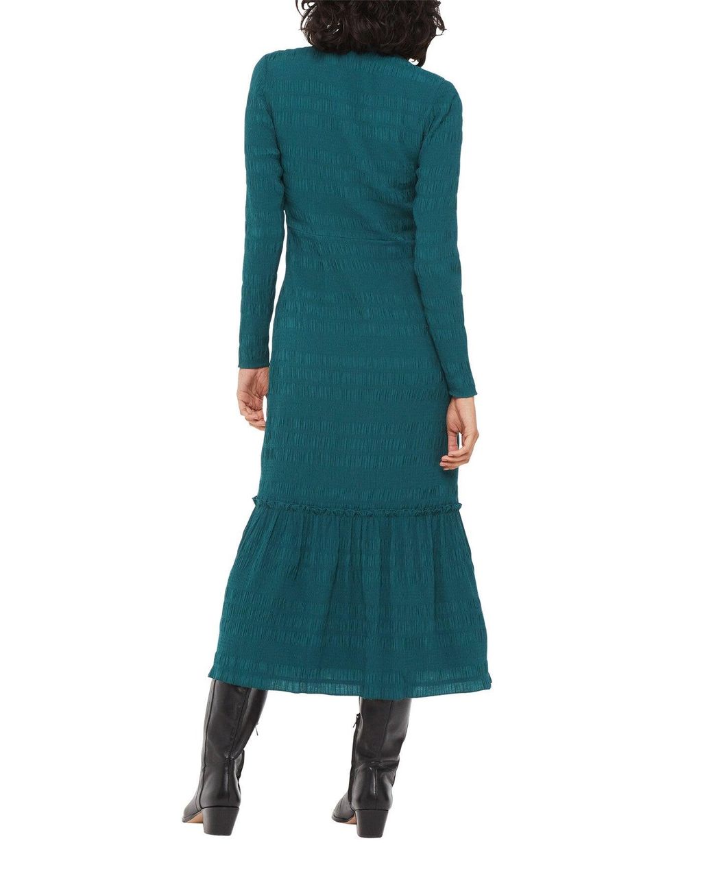 Whistles Green Mila Long-Sleeve Flared-Hem Stretch-Woven Midi Dress