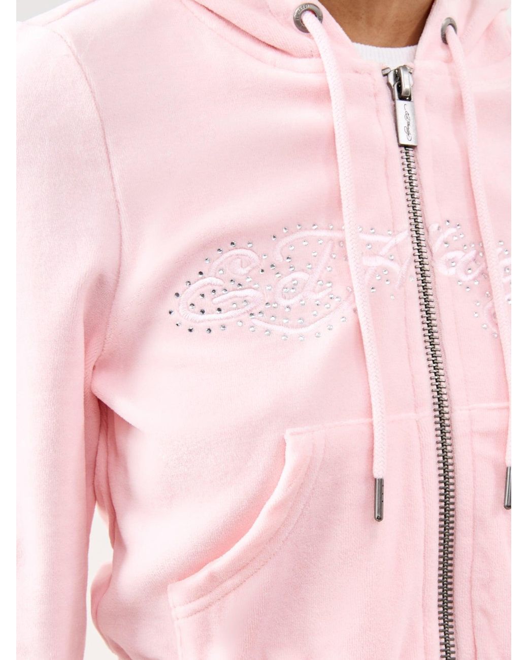 Ed Hardy Pink Love And Thorns Diamante Velour Hoodie