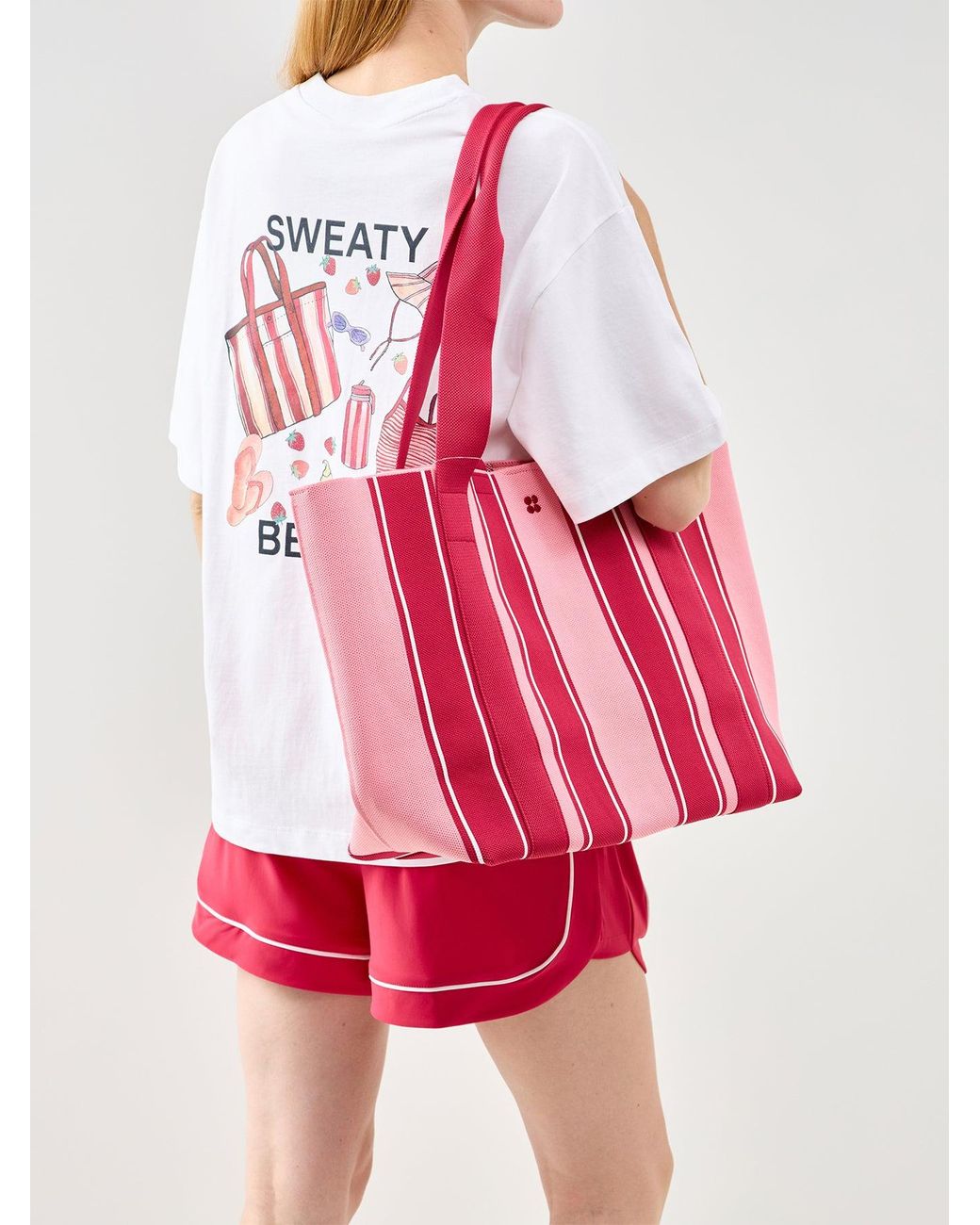 Sweaty Betty Pink Knitted Stripe Tote Bag