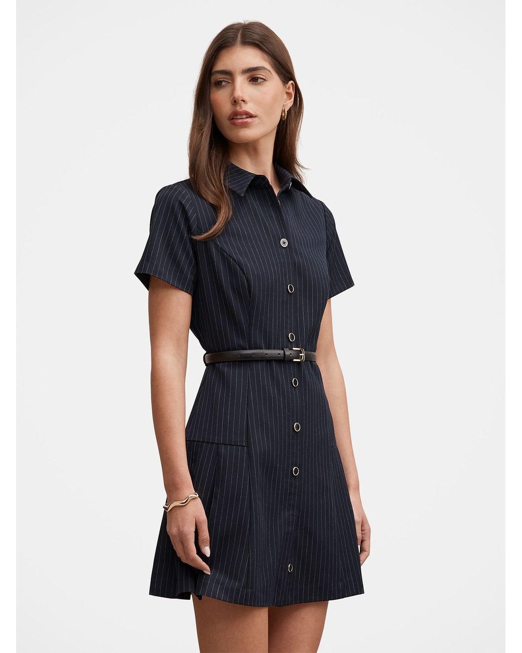 Forever New Blue Gigi Pleated Button-Down Mini Dress