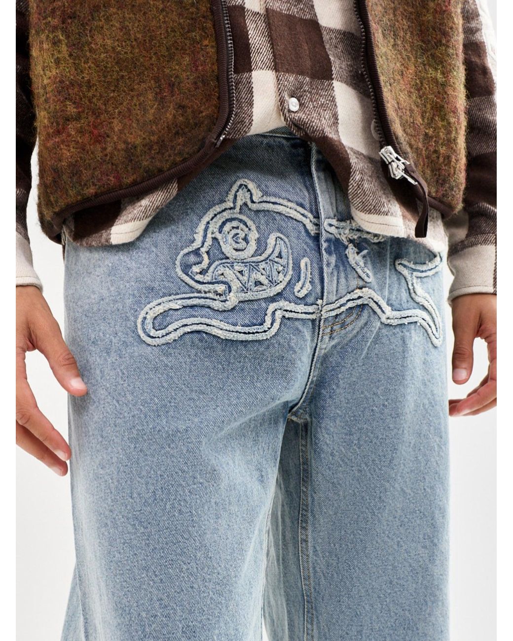 ICECREAM Blue Applique Running Dog Double Scoop Jeans for men