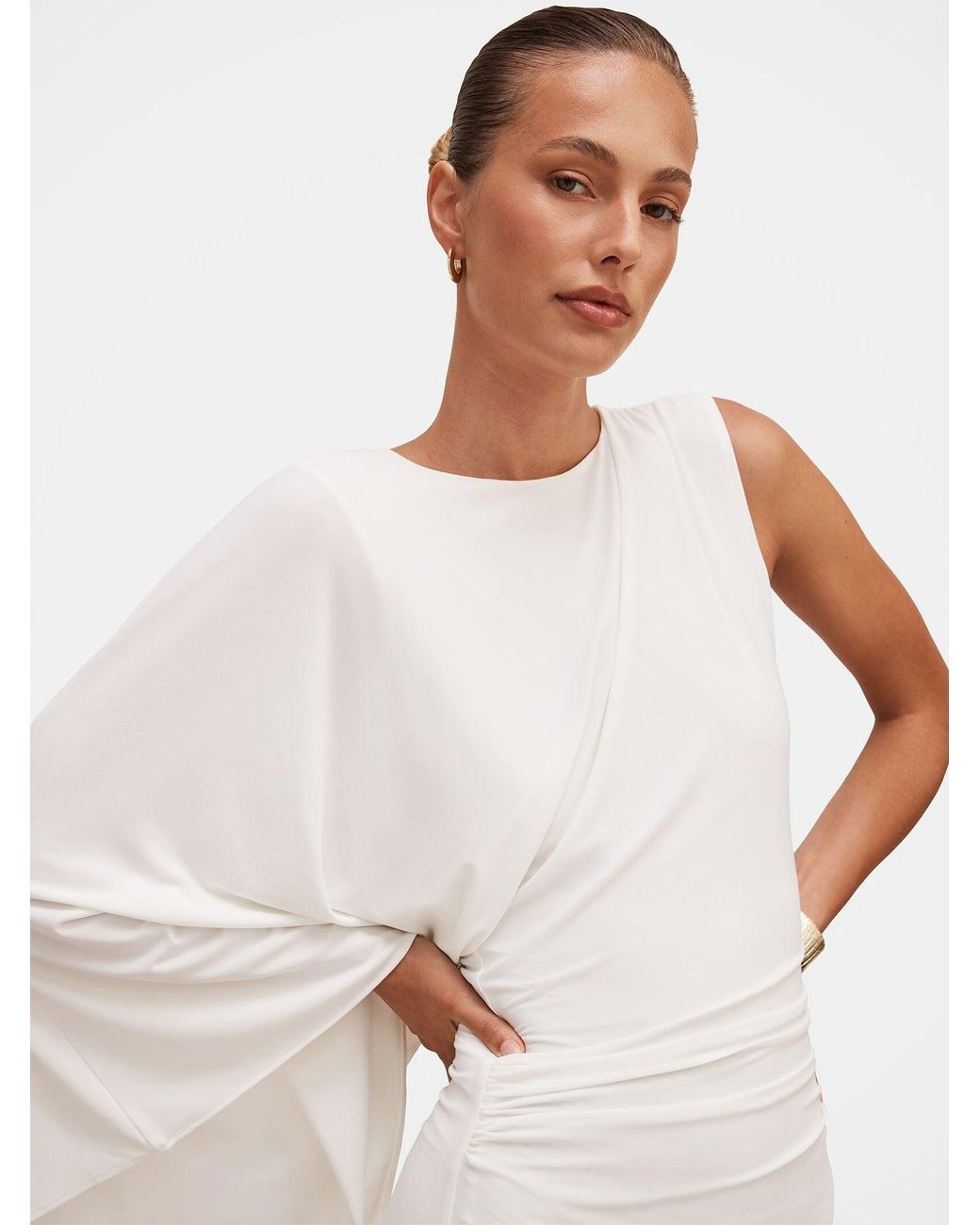 Forever New White Fleur Cape Shoulder Maxi Dress