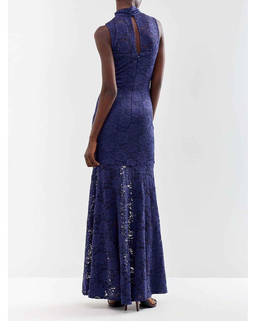 Club L London Blue Esalyn Lace High-Neck Maxi Dress