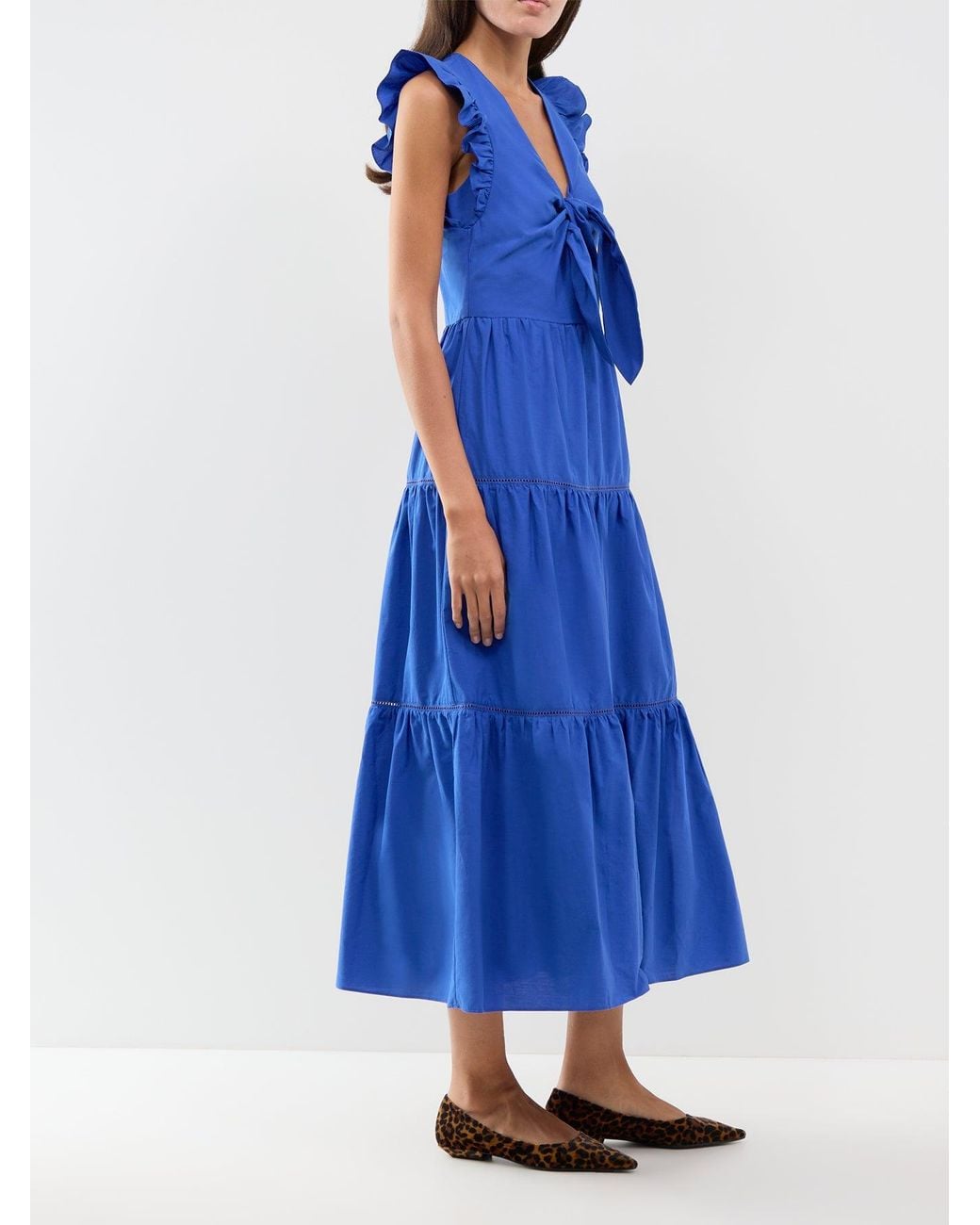 roandzo Blue Tie Front Poplin Dress –