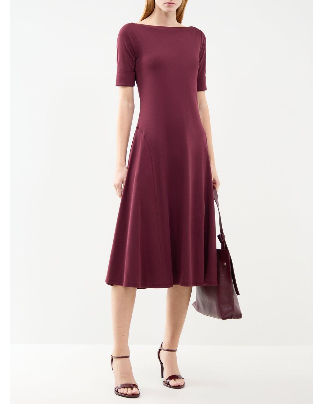 Ralph Lauren Purple Munzie Blend Elbow-Sleeve Midi Dress