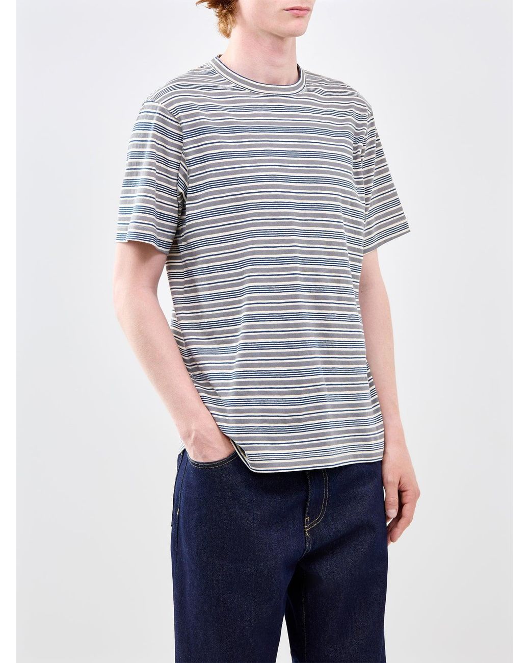 Universal Works Gray Core Stripe T-Shirt for men