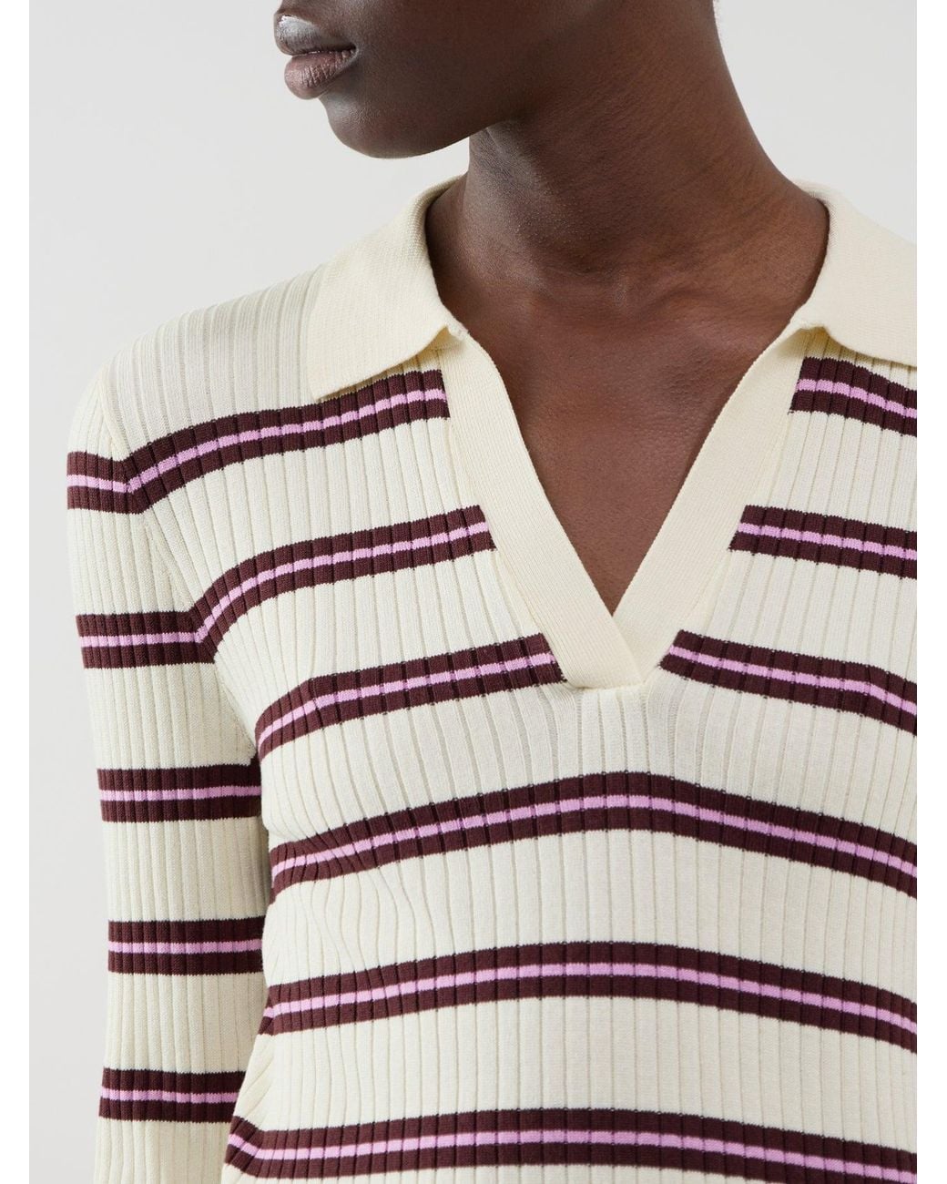 ONLY White Kaya Striped Knitted Polo Jumper