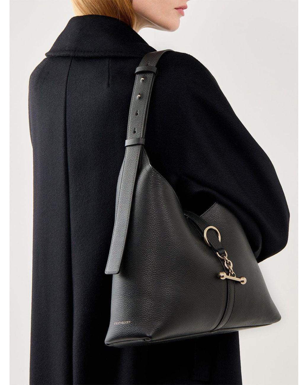 Strathberry Black Kite Mini Hobo Fine Grain Bag
