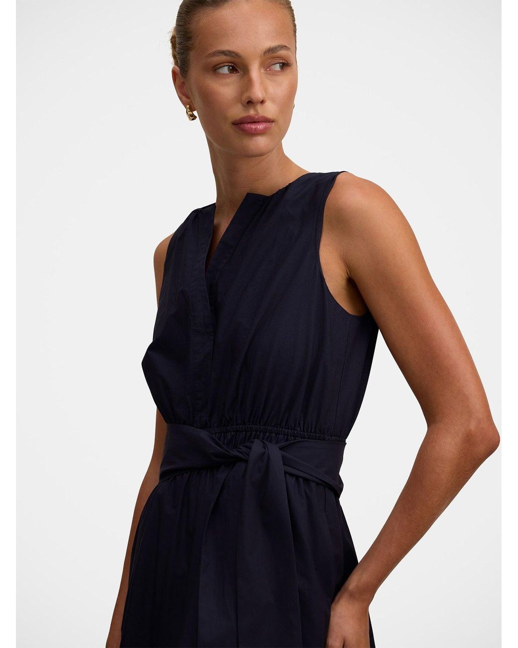 Forever New Blue Evie Sleeveless Embroidered Tie Midi Dress