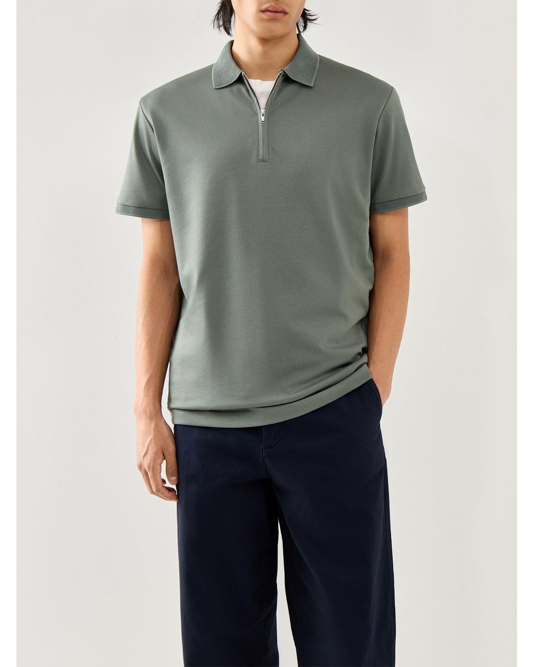 SELECTED Gray Fave Zip Short Sleeves Polo for men