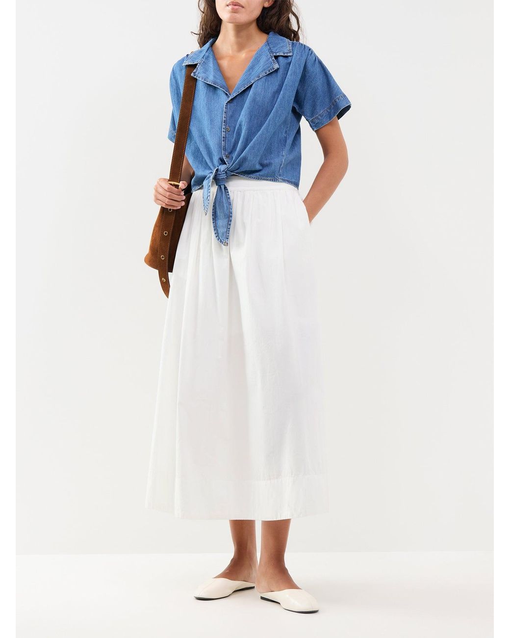 ONLY Blue Paula Short Sleeve Tie Denim Shirt