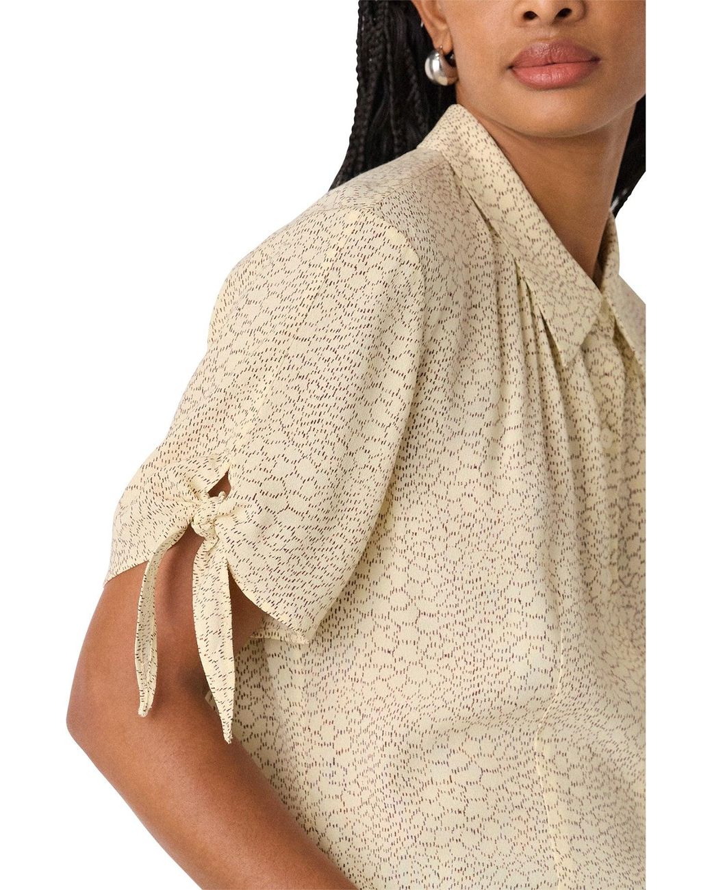 Whistles White Dashed Marks Tie Sleeve Blouse Cream