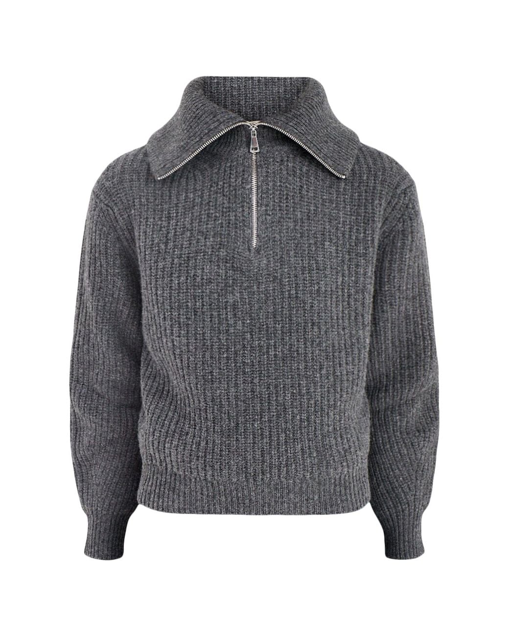 Weekend by Maxmara Gray Laser Zip Neck Jumper