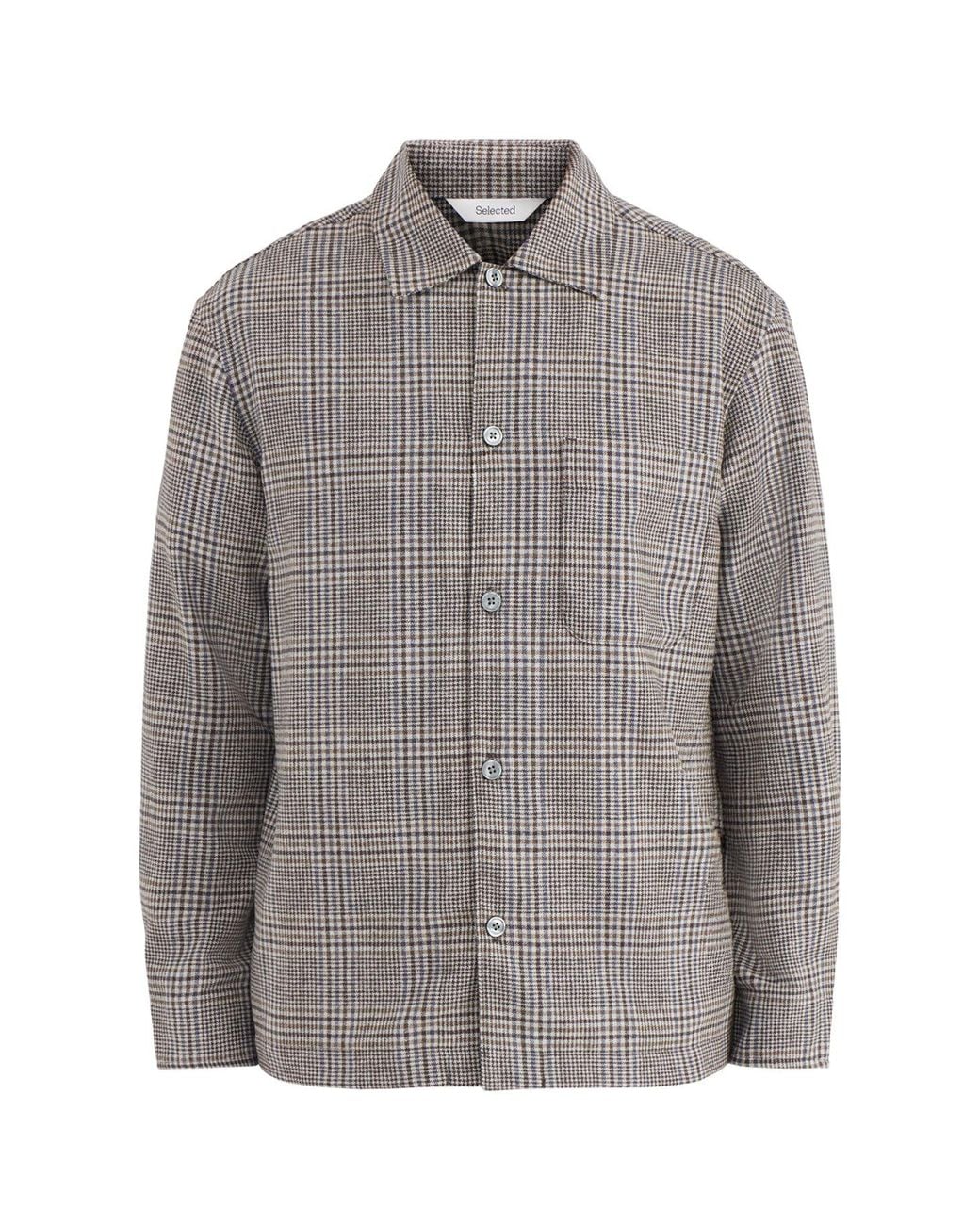 SELECTED Gray Svend Blend Check Shirt Jacket for men