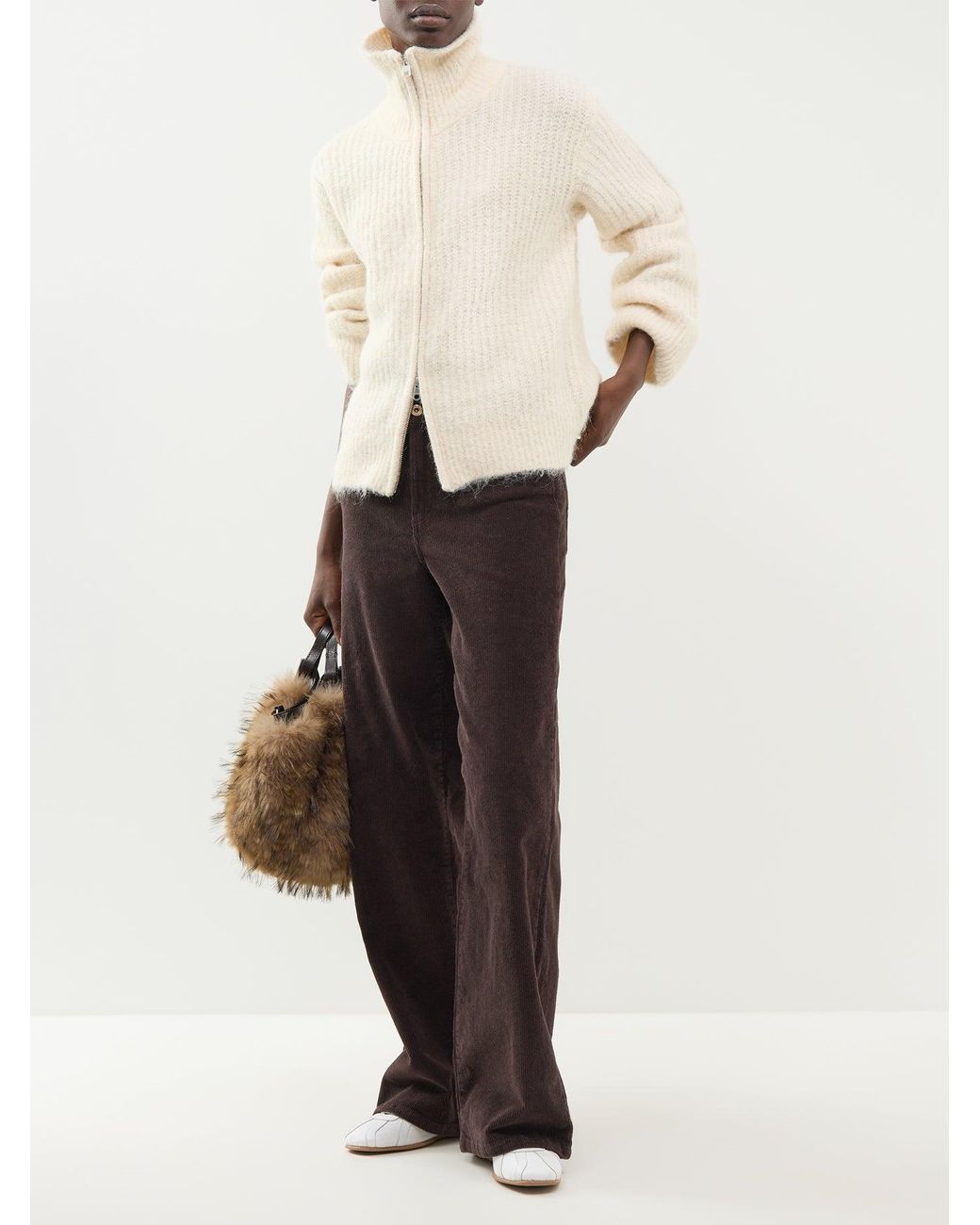 SELECTED White Alpaca Blend Gabriella Long-Sleeved Zip Cardigan