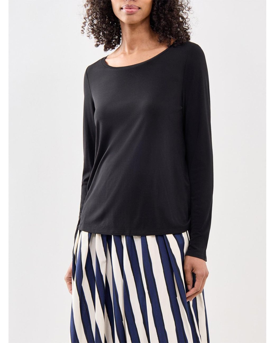 Eileen Fisher Black Women's Scoop Neck Long Sleeve Top