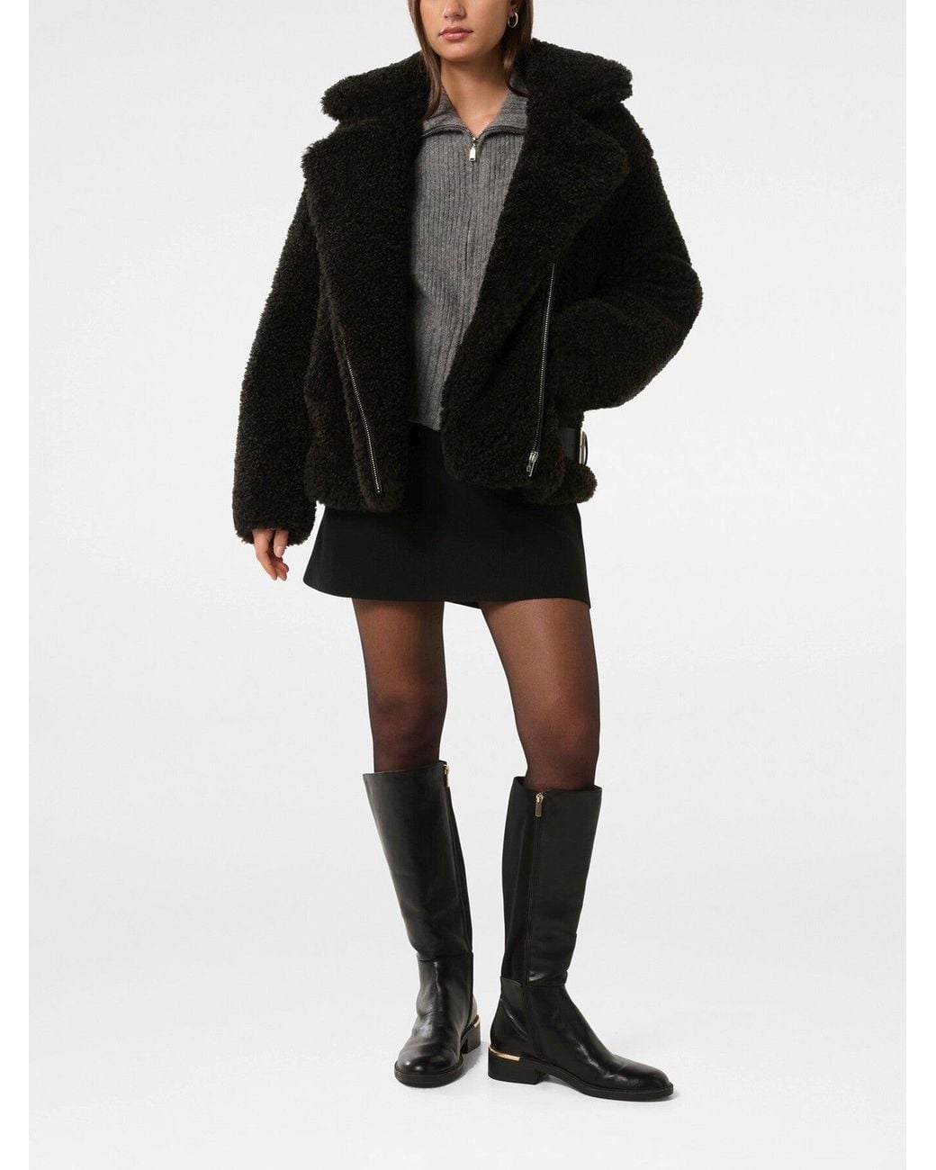 Forever New Black Women's Belle Faux Fur Aviator Jacket