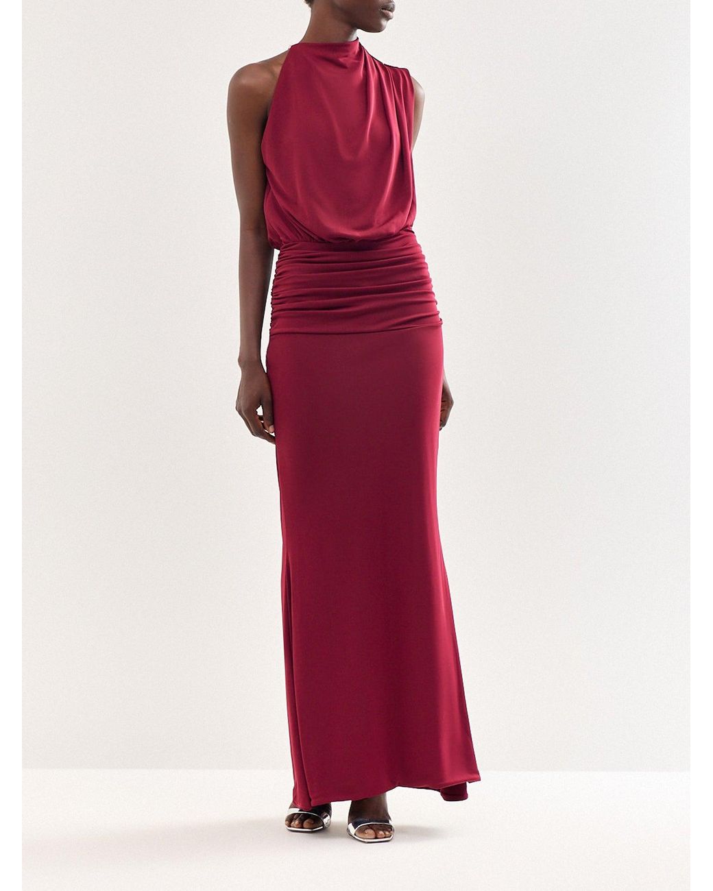 Club L London Red Umaira High Neck Maxi Dress Burgundy