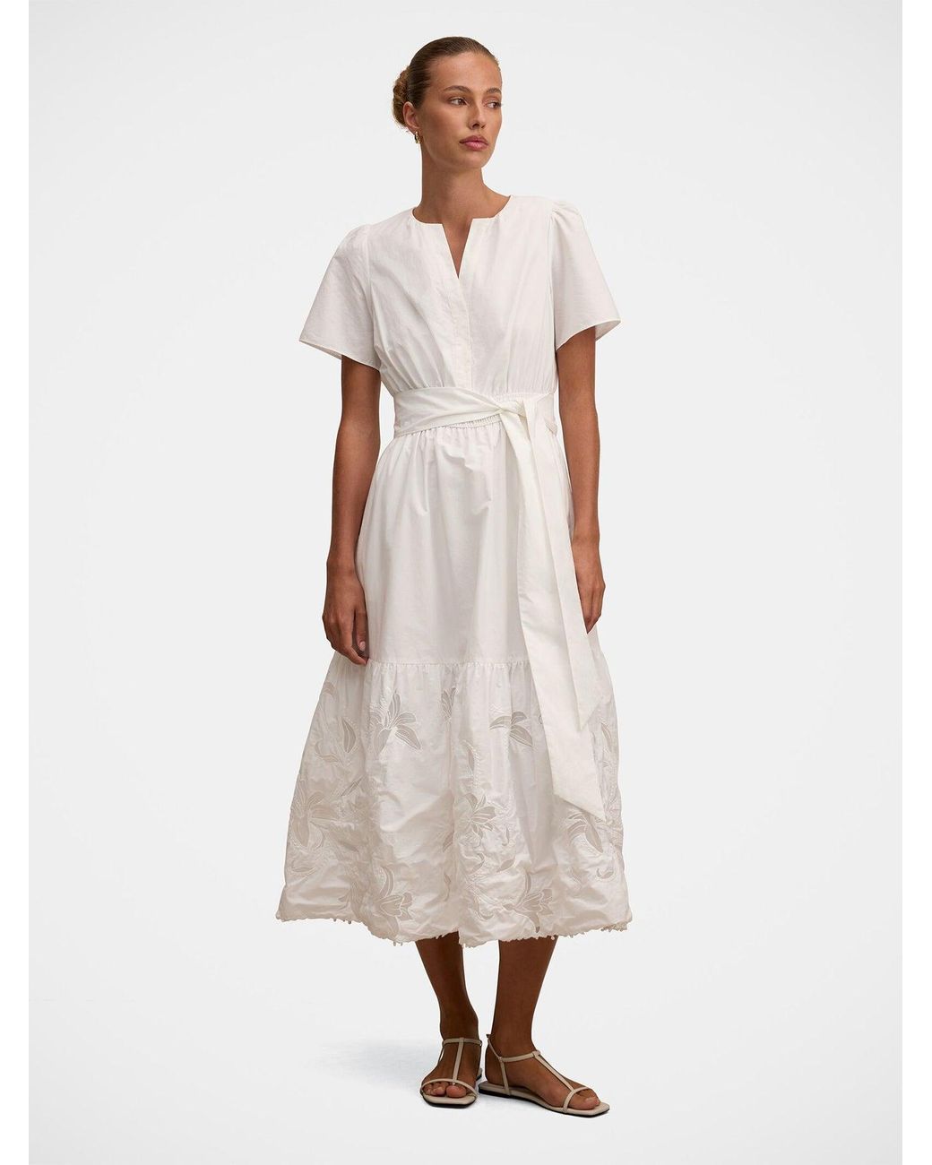 Forever New White Matilda Embroidered Tie Midi Dress