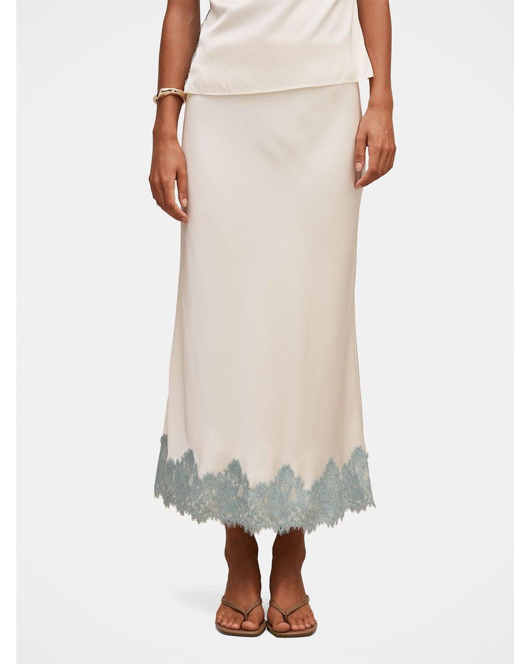 Forever New White Adele Lace Trim Midi Skirt