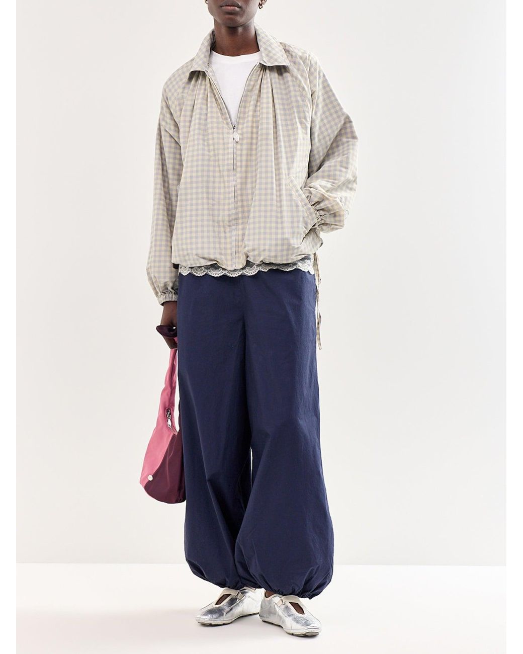 Damson Madder White Lailah Lightweight Gingham Bomber Jacket