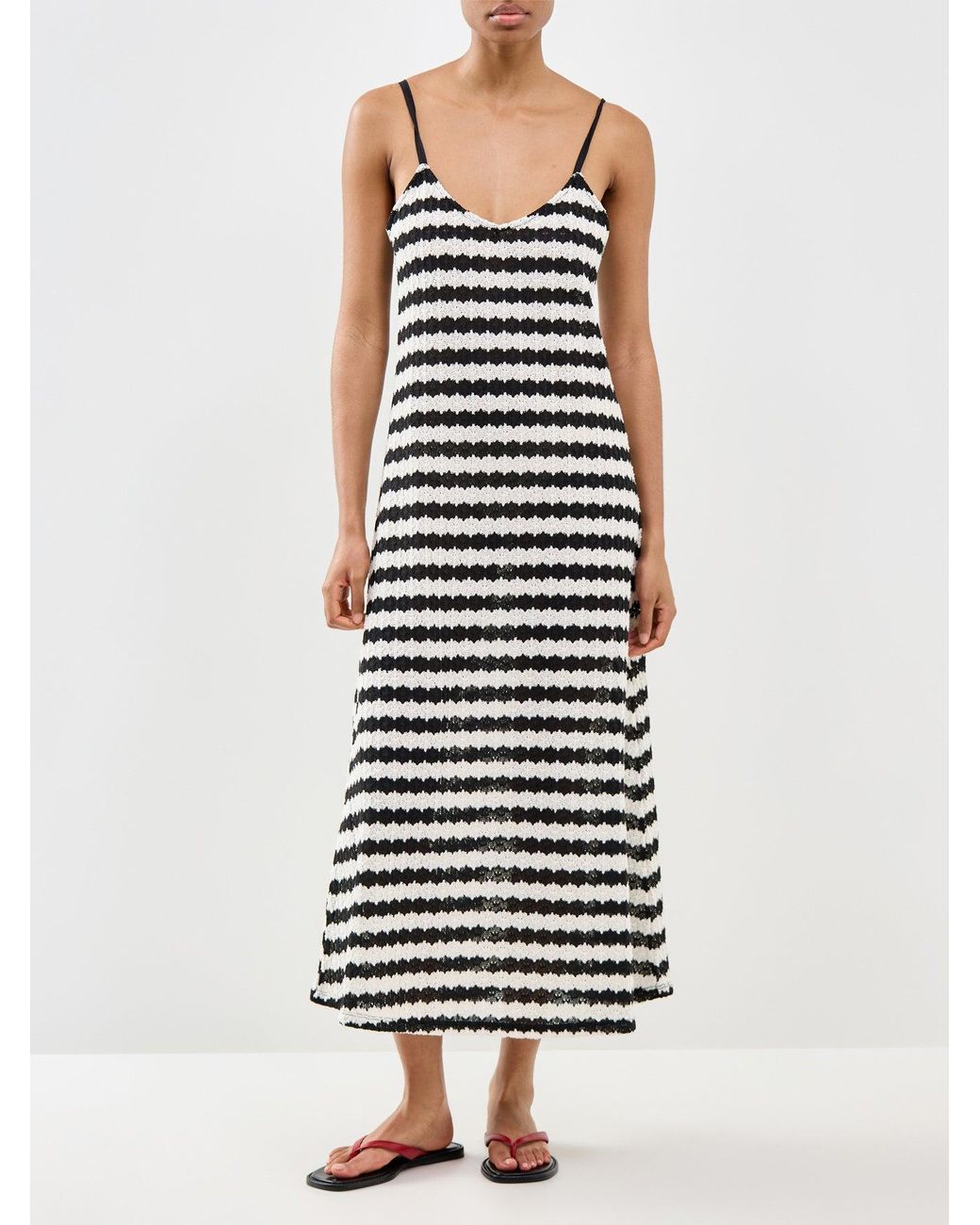 ONLY White Evara Sleeveless Stripe Midi Dress Print