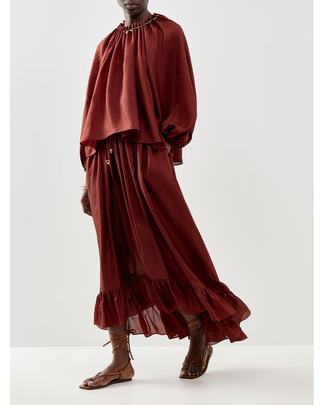 Zimmermann Red Aster Maxi Skirt Burgundy