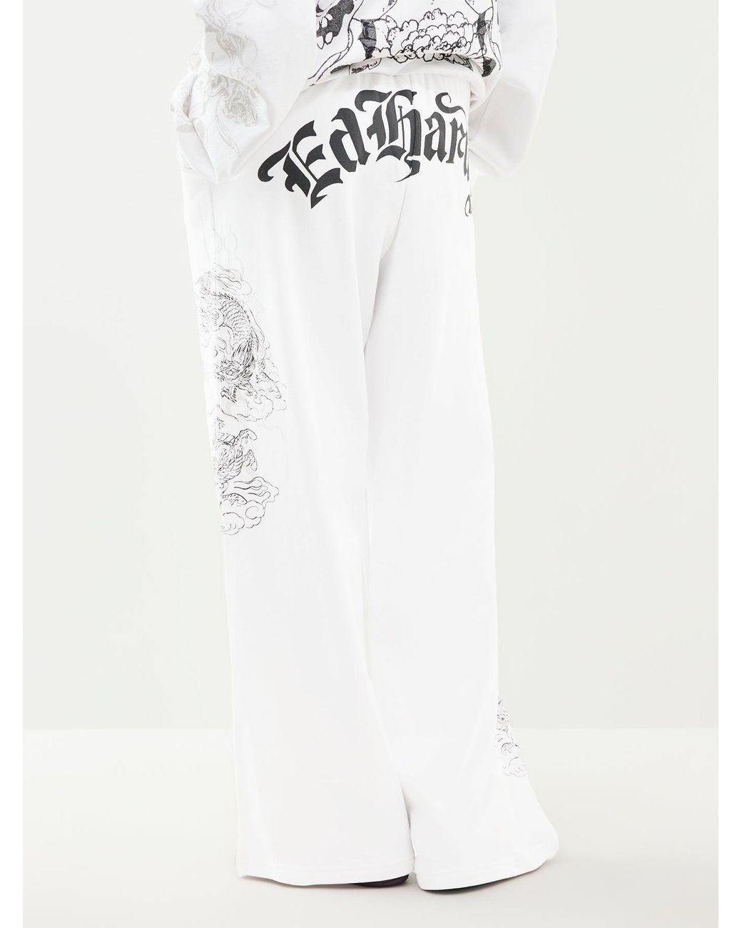 Ed Hardy White Gothic Dragon Relaxed Joggers