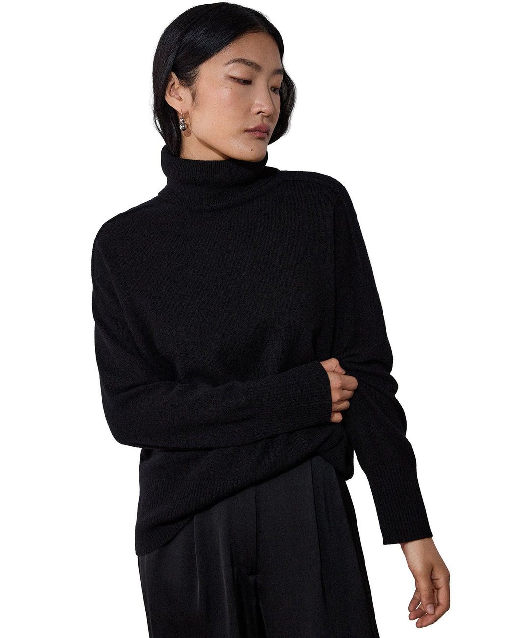 Whistles Blue Roll-Neck Knitted Cashmere Jumper