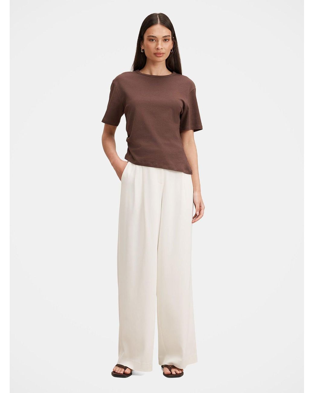 Forever New White Annabelle Pleated Wide Leg Trousers