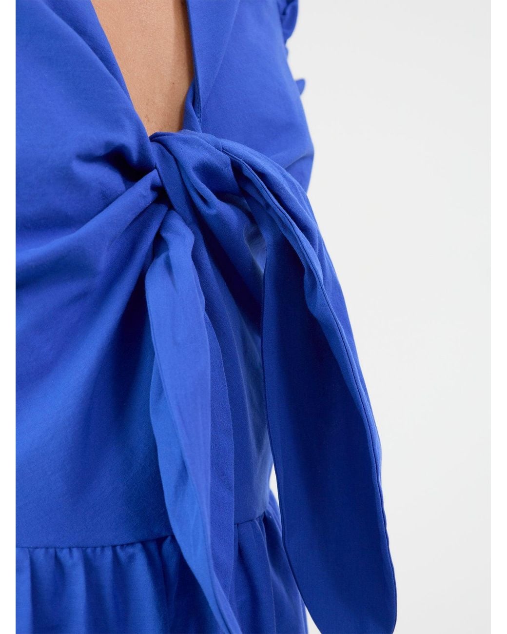 roandzo Blue Tie Front Poplin Dress –