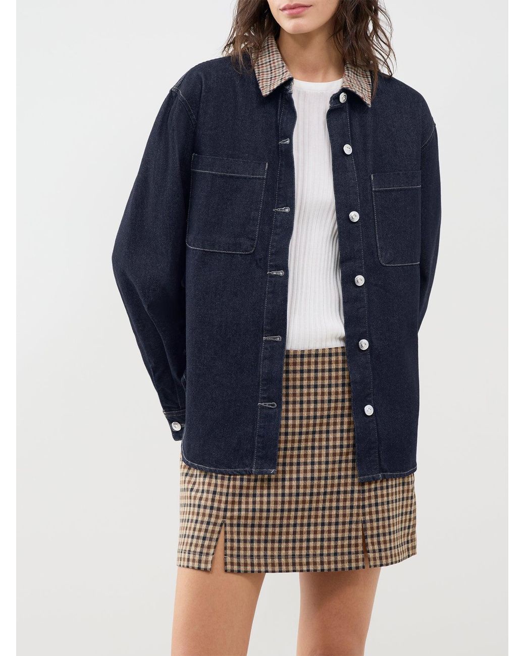 ONLY Blue Vera Check Denim Shirt –