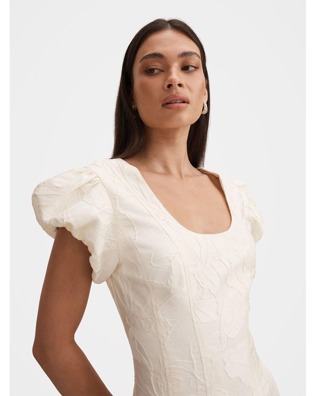 Forever New White Lily Jacquard Midi Dress