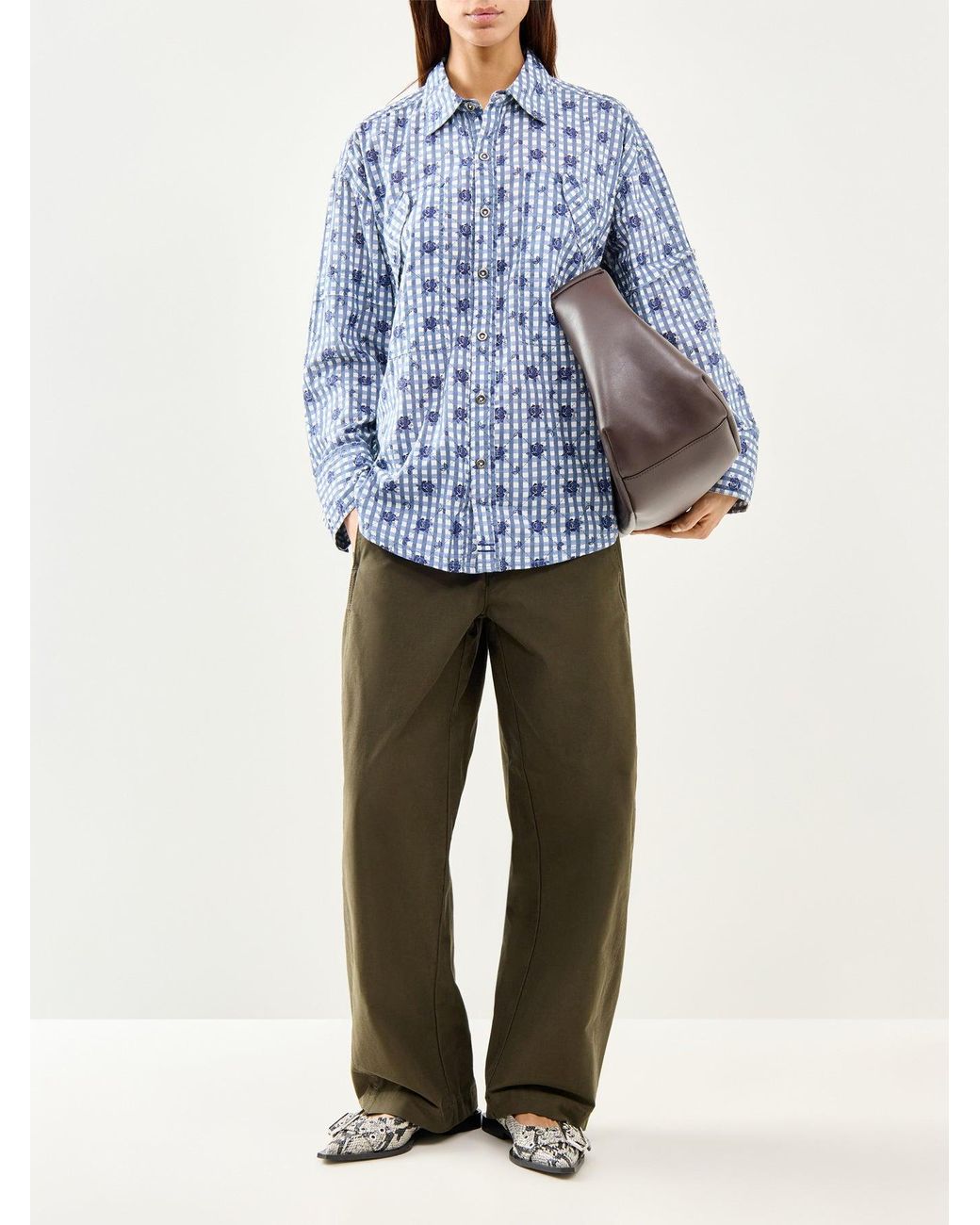 Free People Blue Hidden Flower Camo Shirt