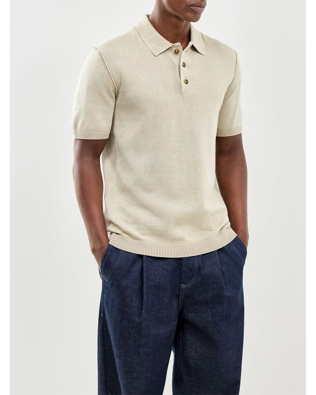 Only & Sons Natural Garson Short Sleeve Knit Polo Shirt for men
