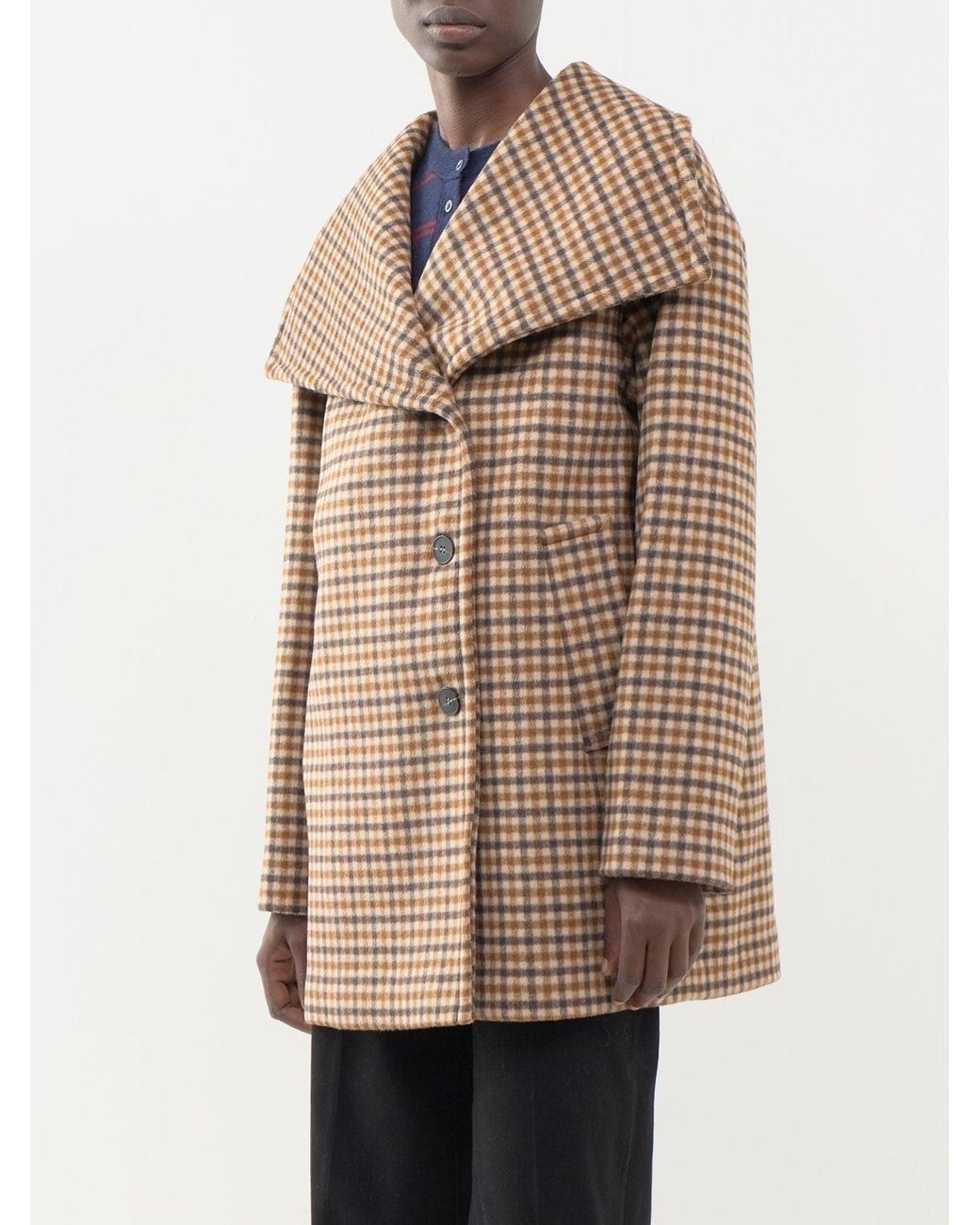 SELECTED Brown Carolyn Check Wool-Blend Coat