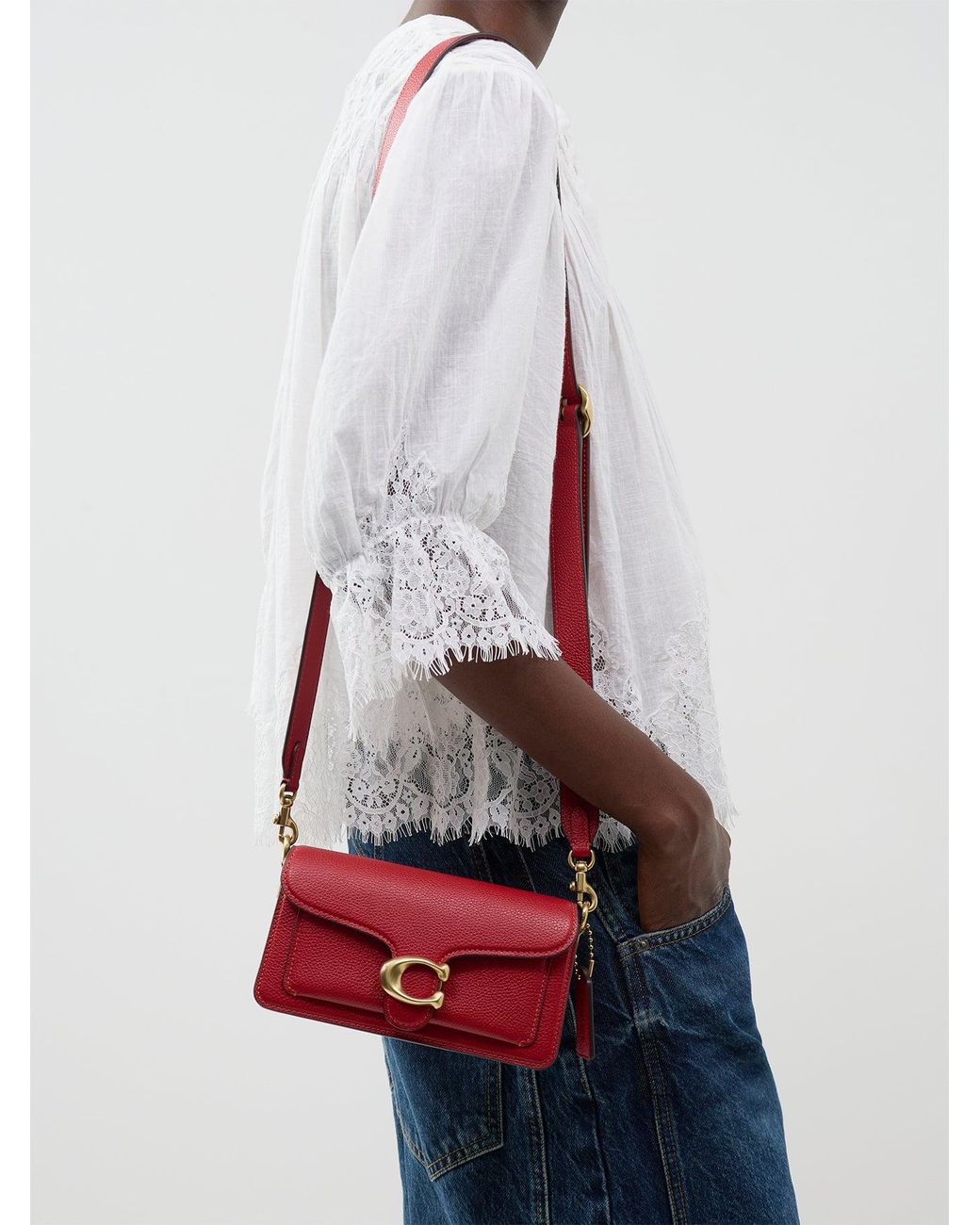 COACH Red Polished Pebble Tabby Shoulder Bag B4 Poppy