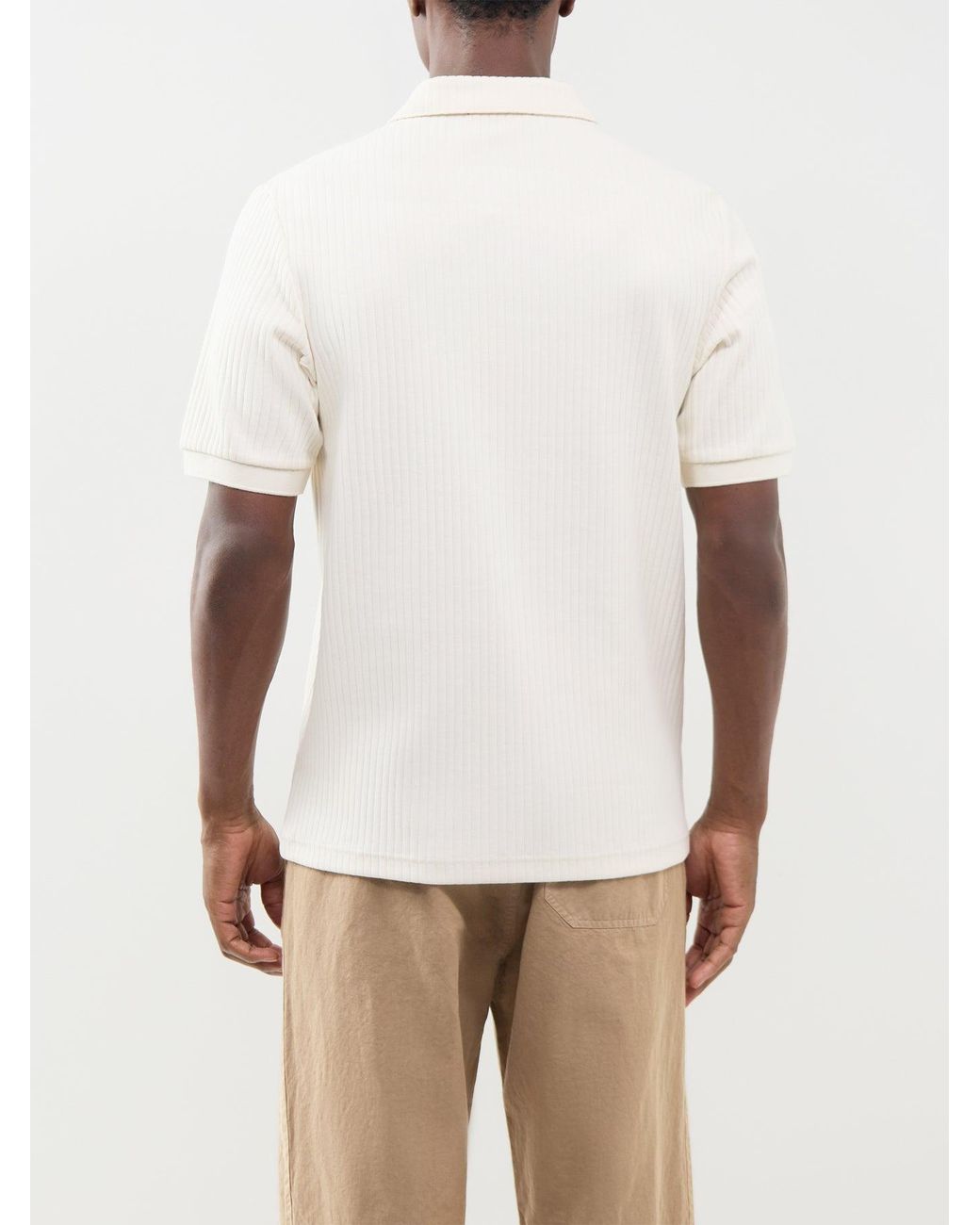 Fred Perry White Drop Needle Jersey Polo Shirt Cream for men