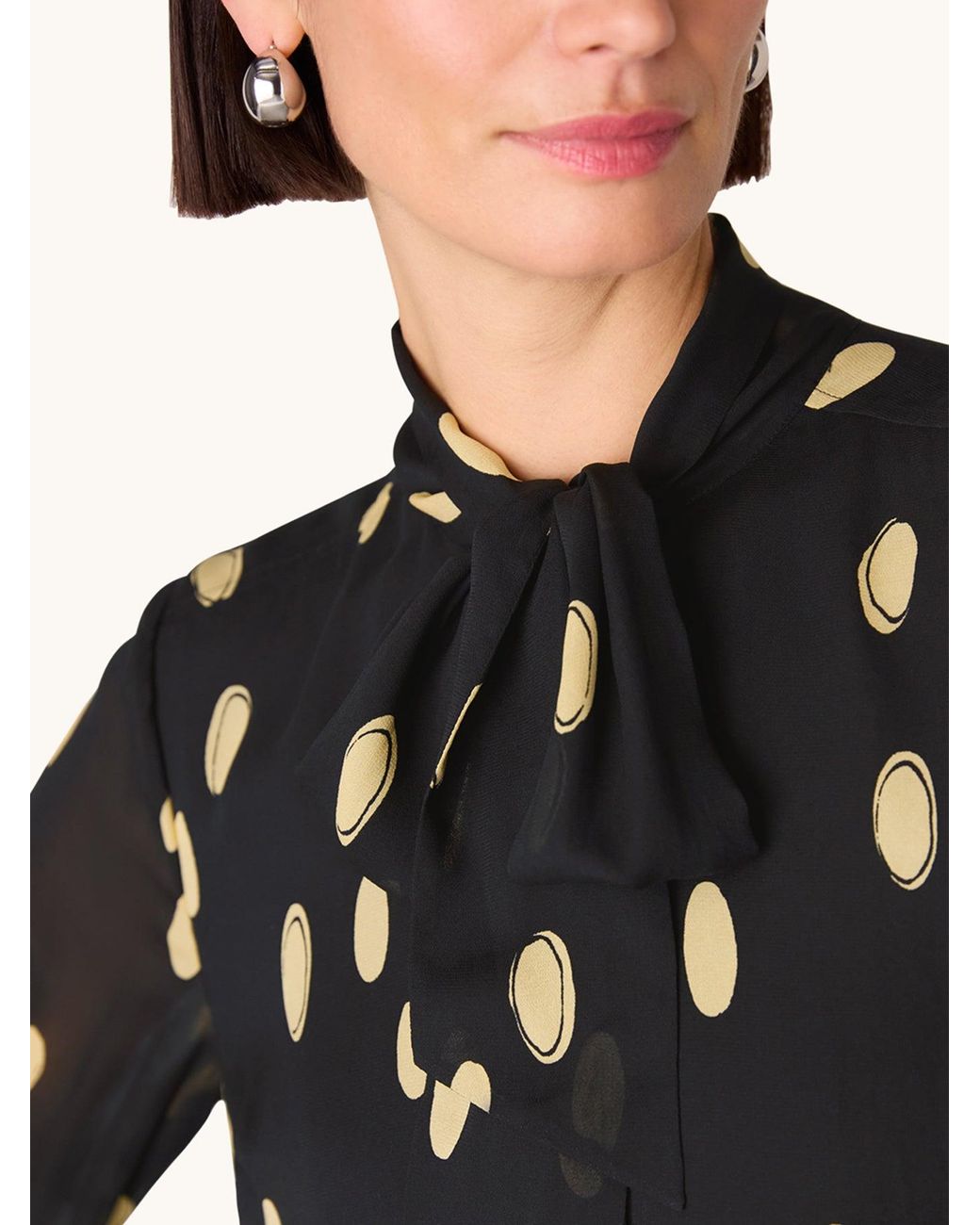Whistles Black Abstract Spot Tie Neck Blouse