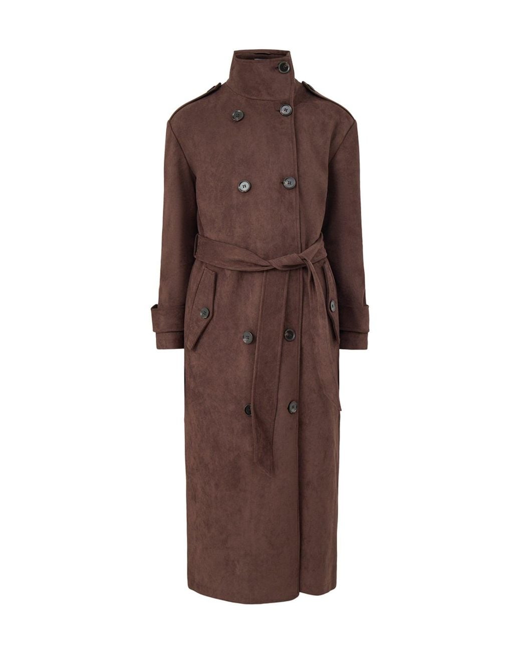 Pretty Lavish Brown Leah Belted Funnel Neck Trench –