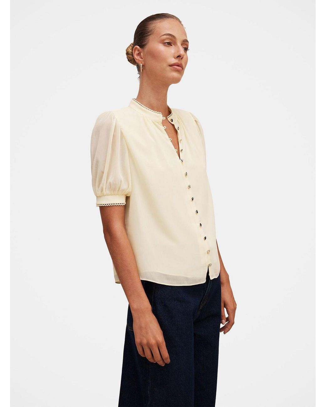 Forever New Natural Leighton Short Sleeve Blouse