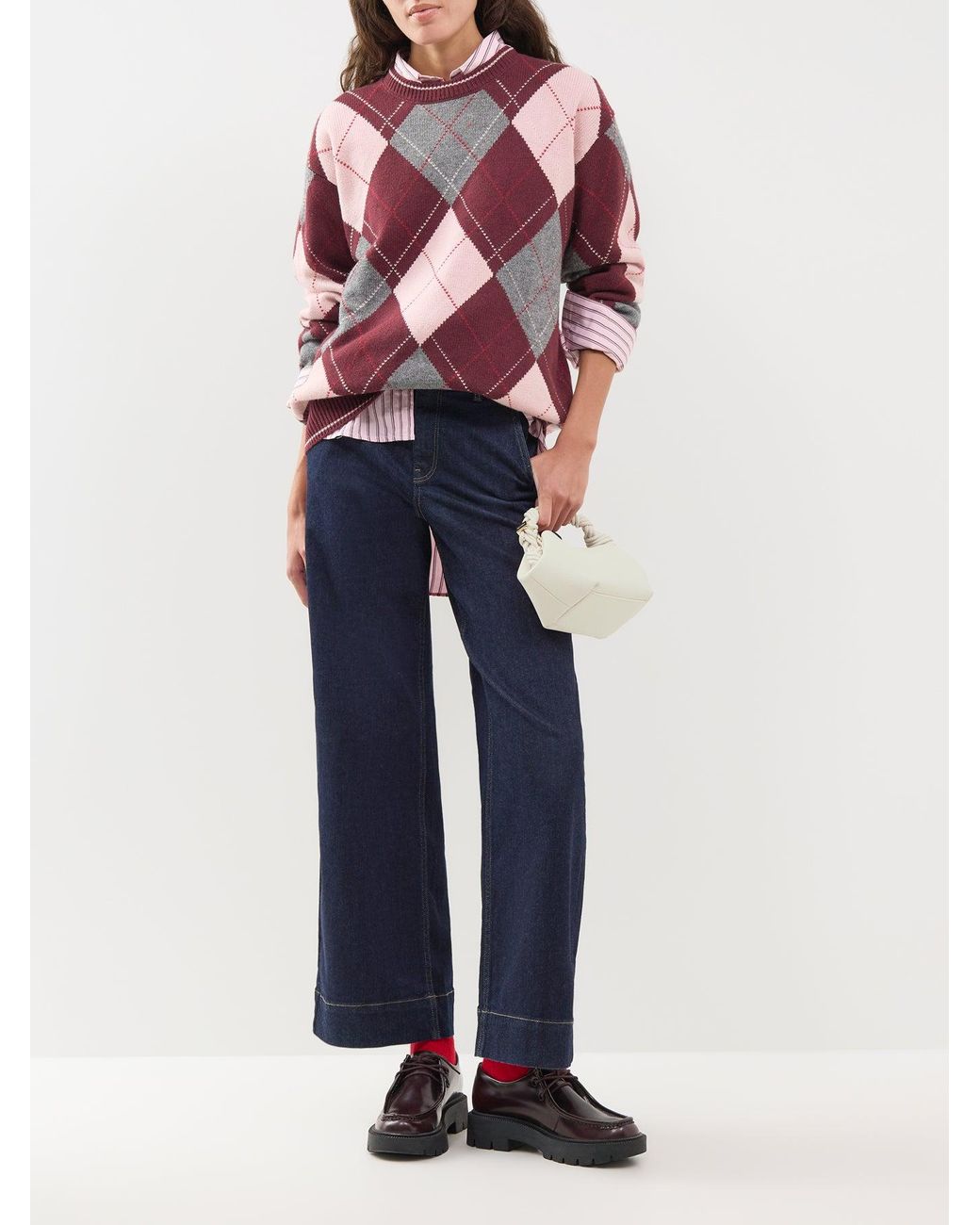 Nobody's Child Pink Oversized Argyle Jumper, Wool Blend