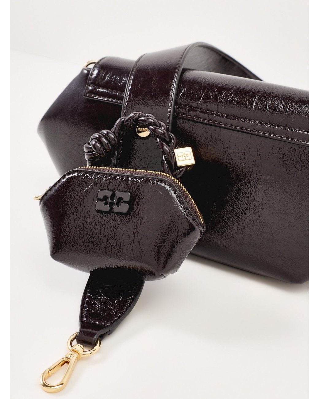 Ganni Black Bou East/West Deep Shine Shoulder Bag