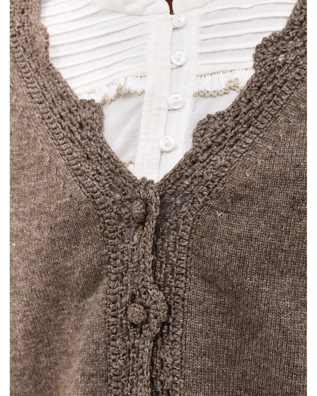 Nobody's Child Brown Crochet-Trim -Blend Cardigan