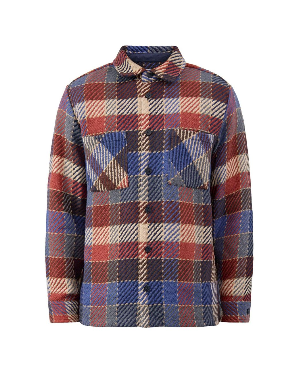Wax London Blue Recycled Blend Whiting Pike Check Overshirt, Cotton for men