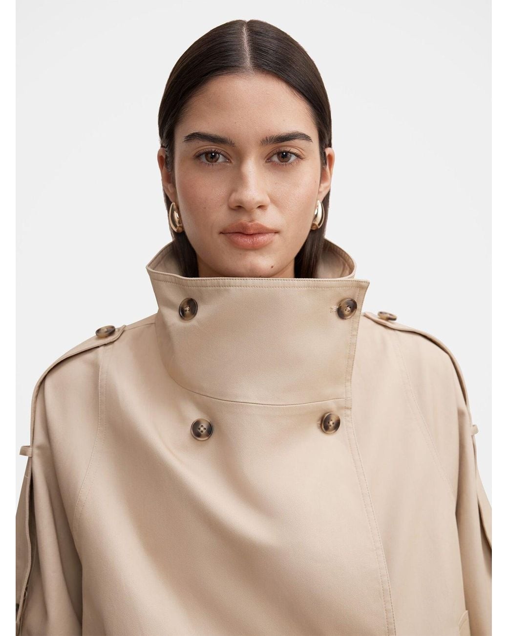 Forever New Natural Billie Funnel Neck Short Trench Coat