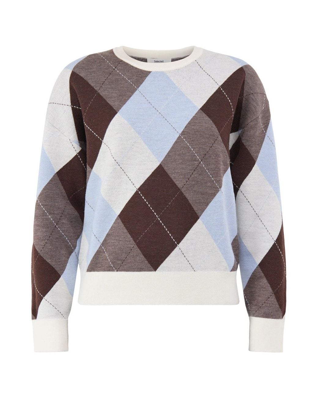 SELECTED Multicolor Thea Argyle Crew Neck Jumper