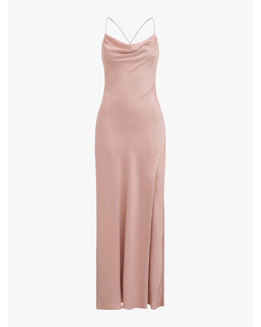 Long pink satin hot sale dress