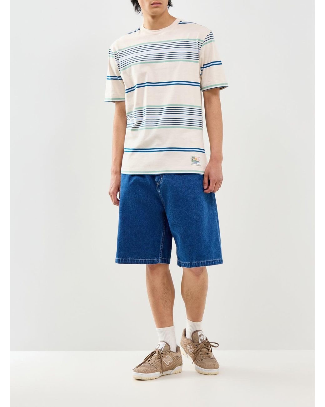 Parlez Blue Calm Stripe T-Shirt Cream for men